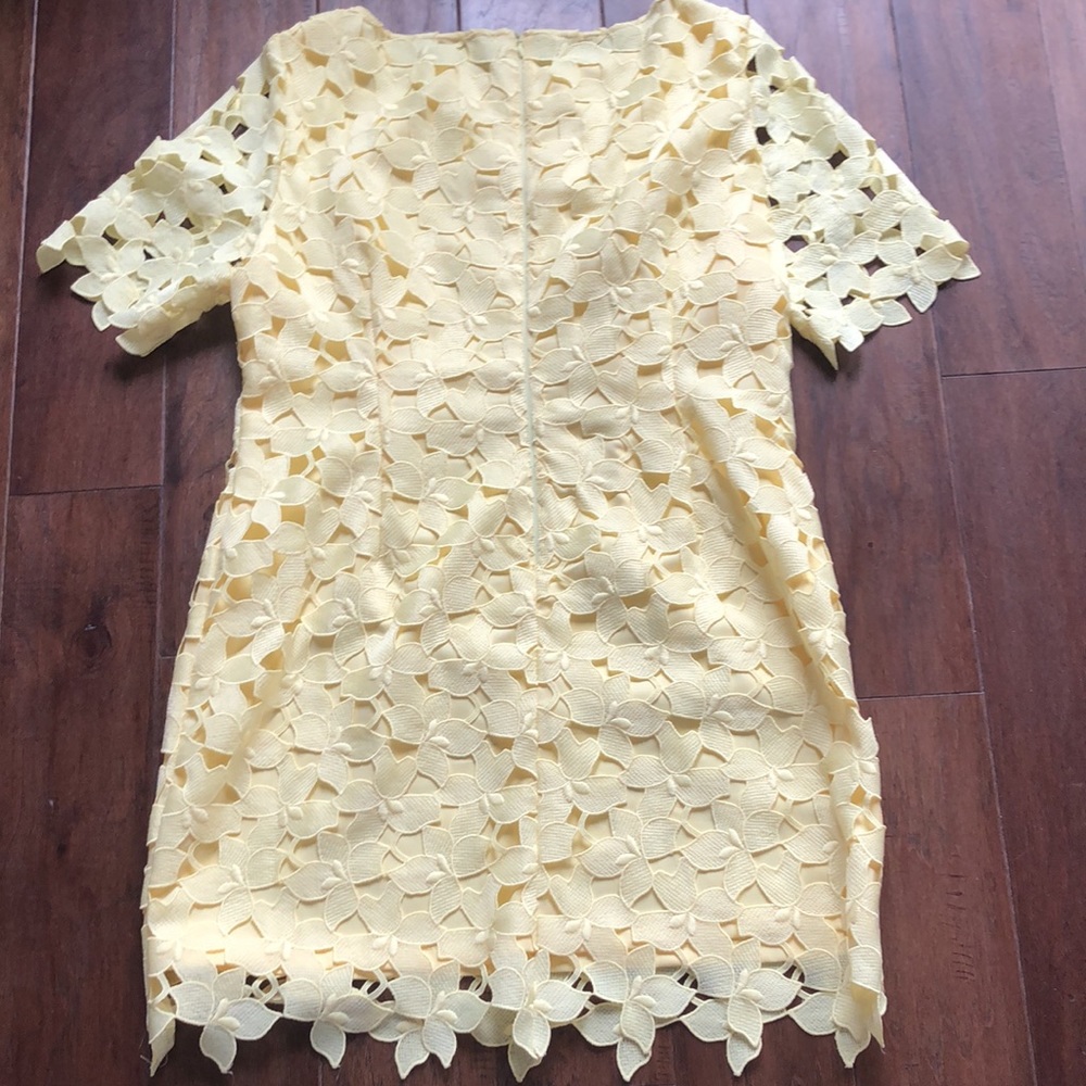 Yellow Shift Dress with Floral Lace Overlay - Picture 9 of 11